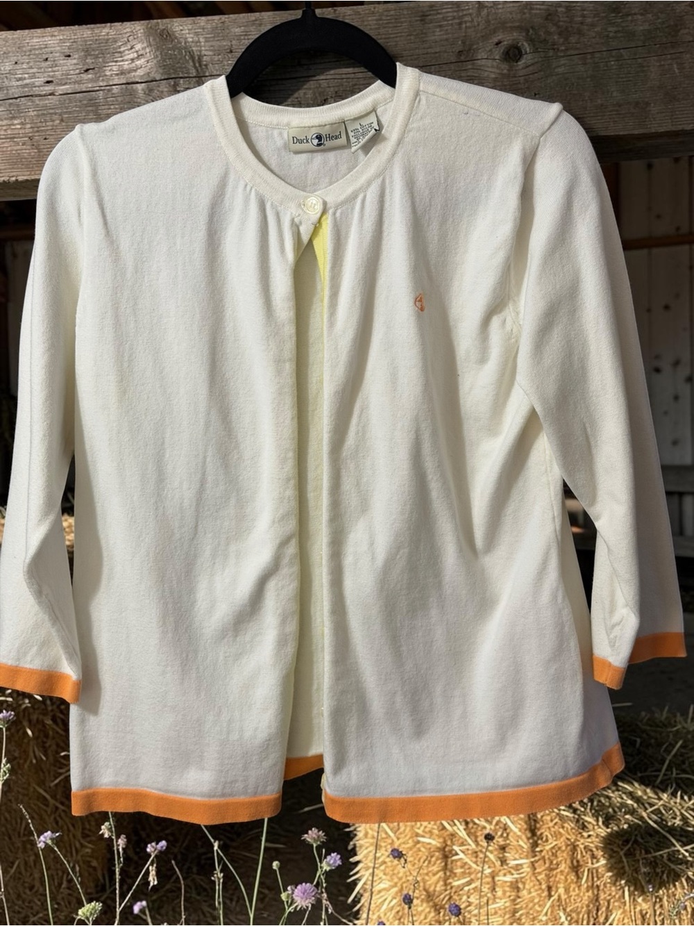 Duck Head Women’s Cardigan Cream Orange Trim Button Front Preppy Sweater Size L
